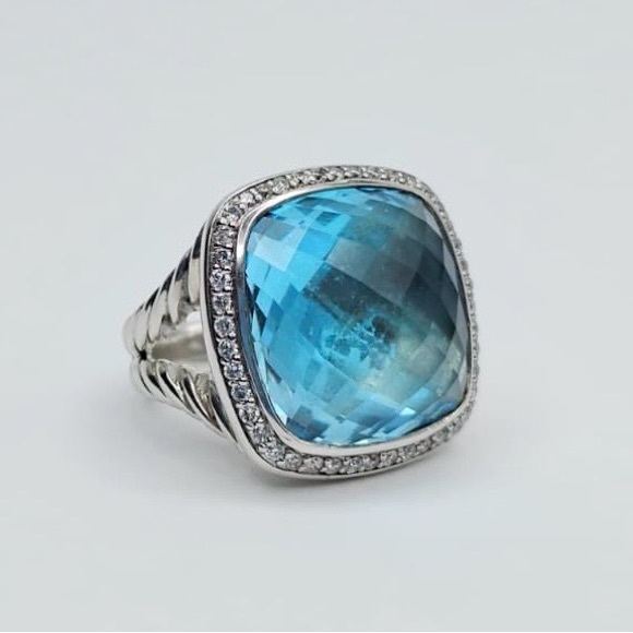 David Yurman Albion 17mm Blue Topaz Ring With Diamonds - Picture 2 of 9